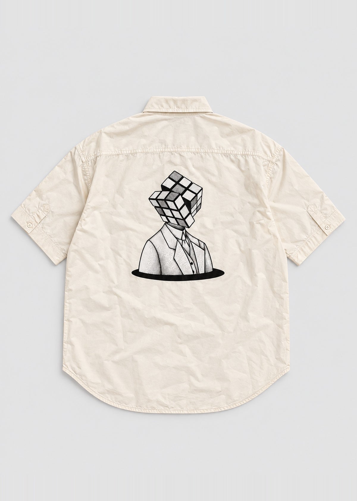 Cubic Art Graphic Shirt – Cream Short Sleeve – back flat lay
