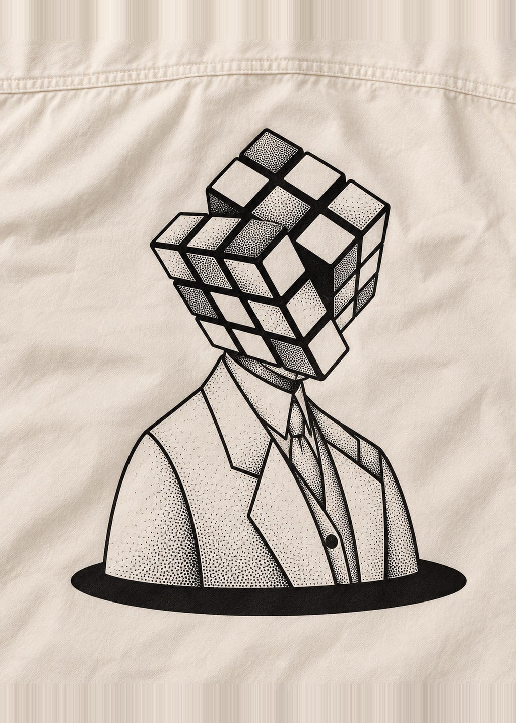Cubic Art Graphic Shirt – Cream Short Sleeve – back cube art close-up