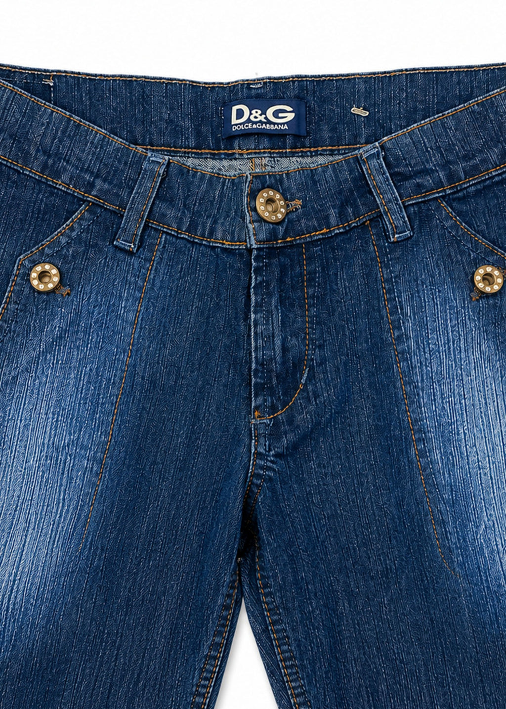 D&G Dolce & Gabbana jeans waistband ring hardware and contrast stitching detail