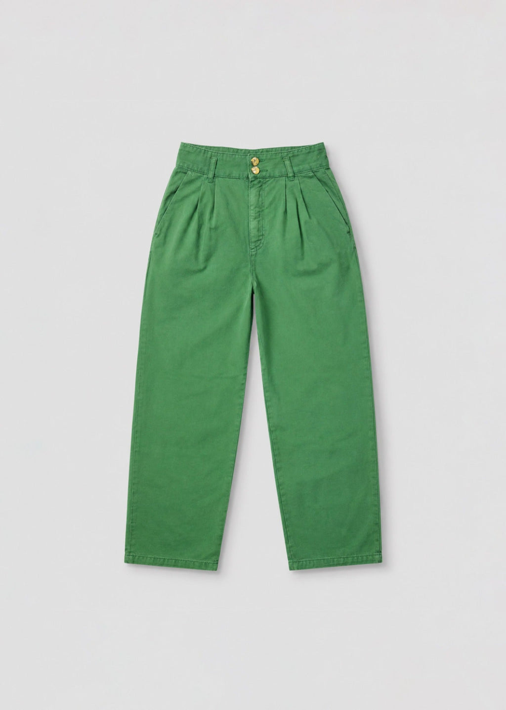 Green high-waist pleated wide-leg trousers front view