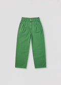 Green high-waist pleated wide-leg trousers front view