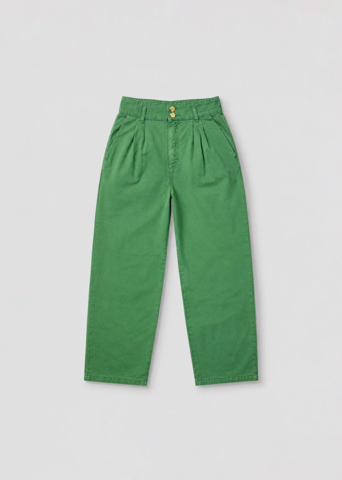 Green high-waist pleated wide-leg trousers front view