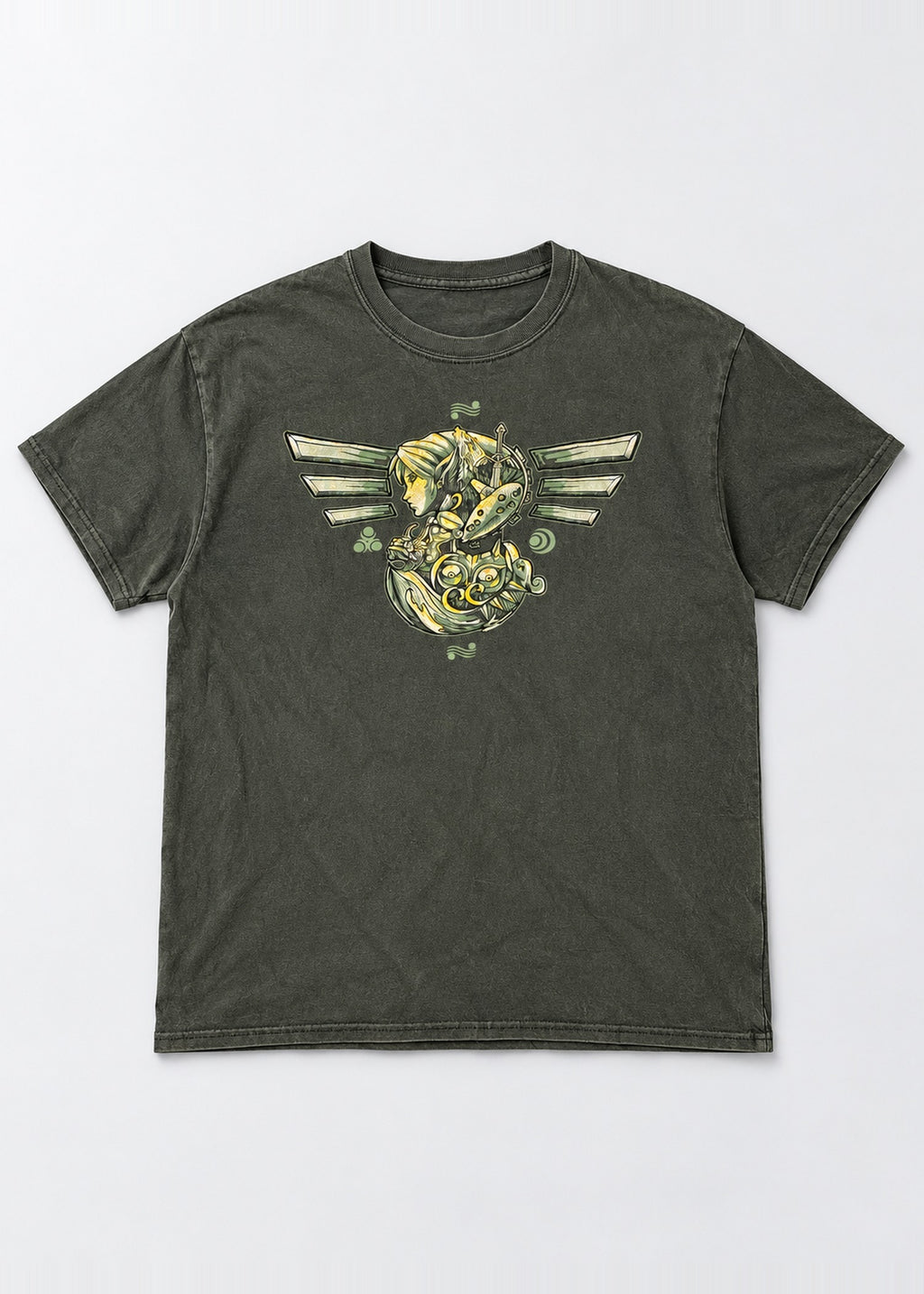 Dark Green Fantasy Graphic Tee – front flat lay