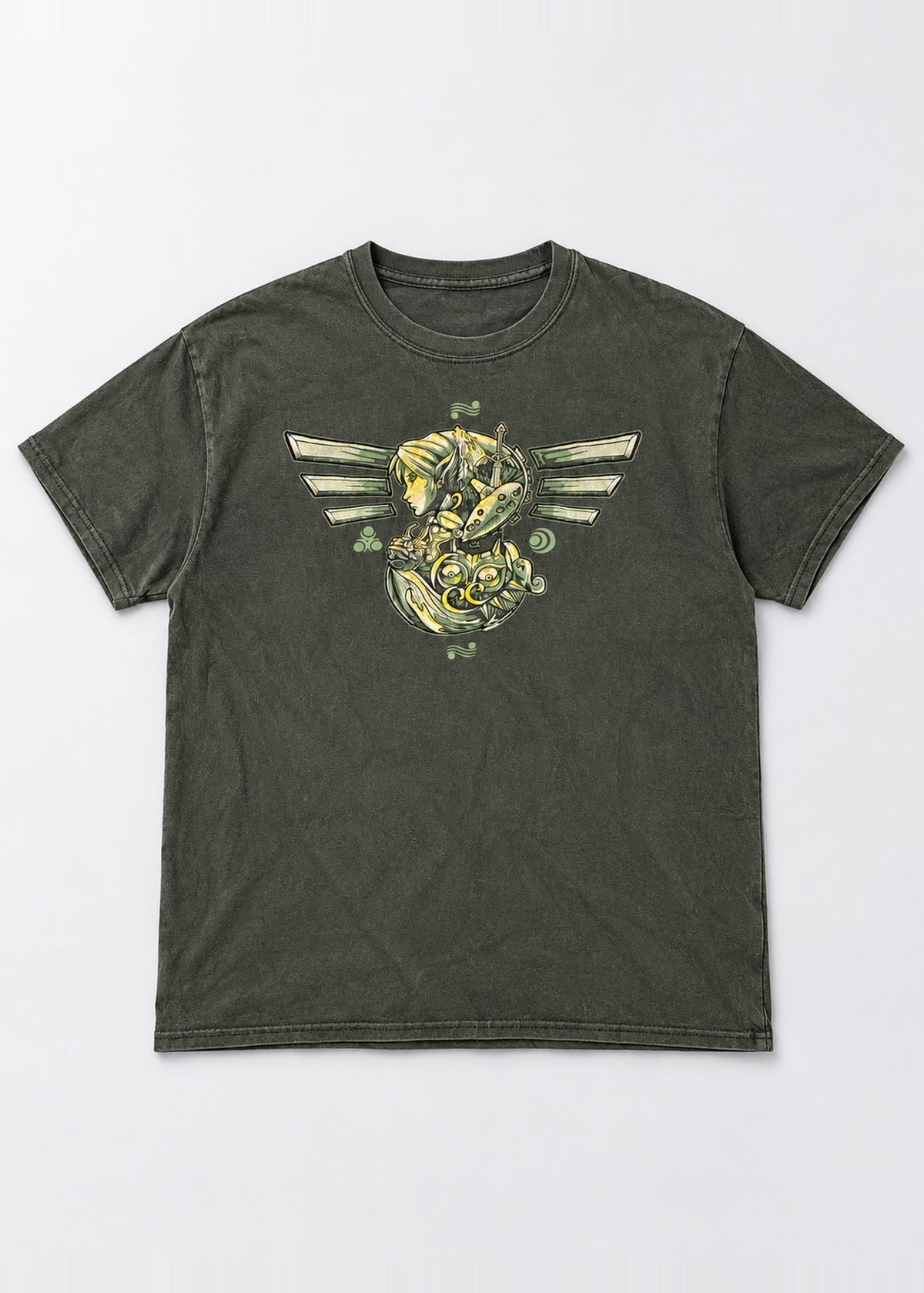 Dark Green Fantasy Graphic Tee – front flat lay