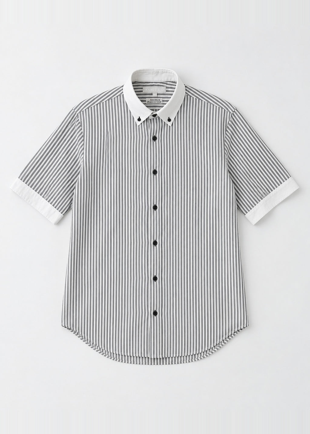 Grey Striped Contrast Collar Short-Sleeve Shirt – front flat lay