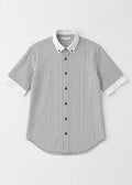 Grey Striped Contrast Collar Short-Sleeve Shirt – front flat lay