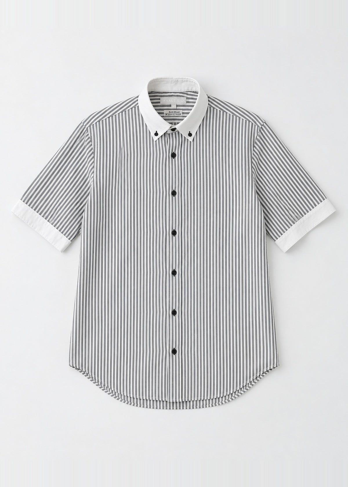 Grey Striped Contrast Collar Short-Sleeve Shirt – front flat lay