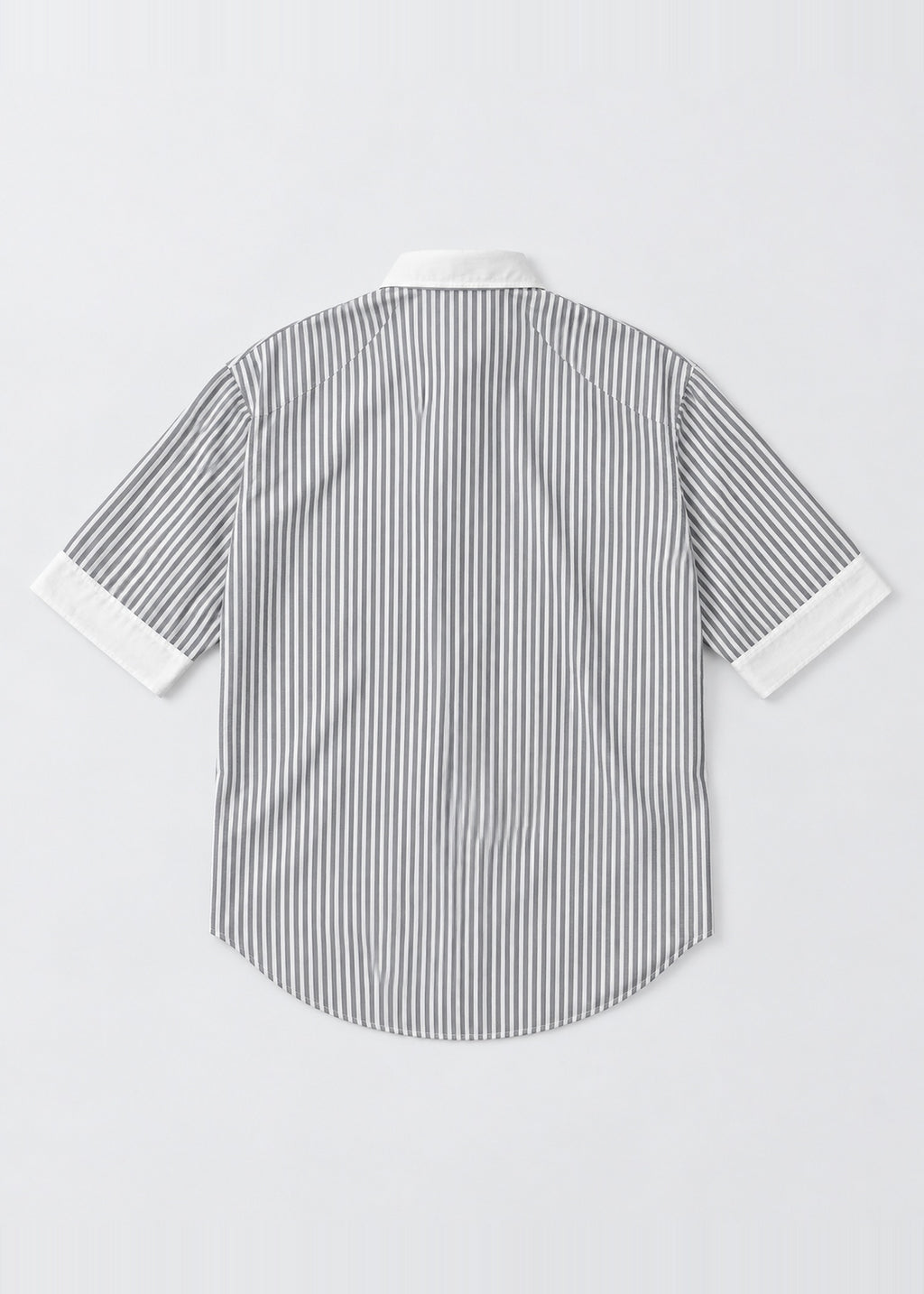 Grey Striped Contrast Collar Short-Sleeve Shirt – back flat lay