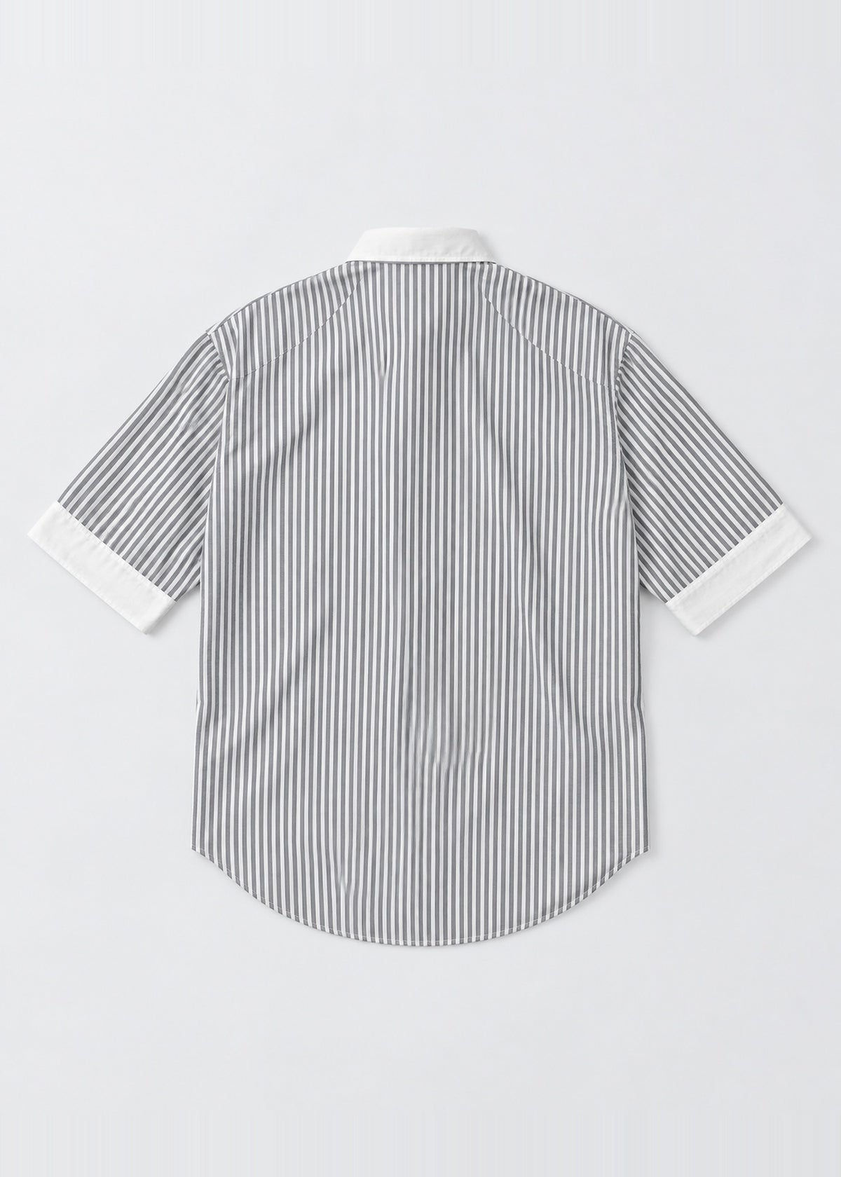 Grey Striped Contrast Collar Short-Sleeve Shirt – back flat lay
