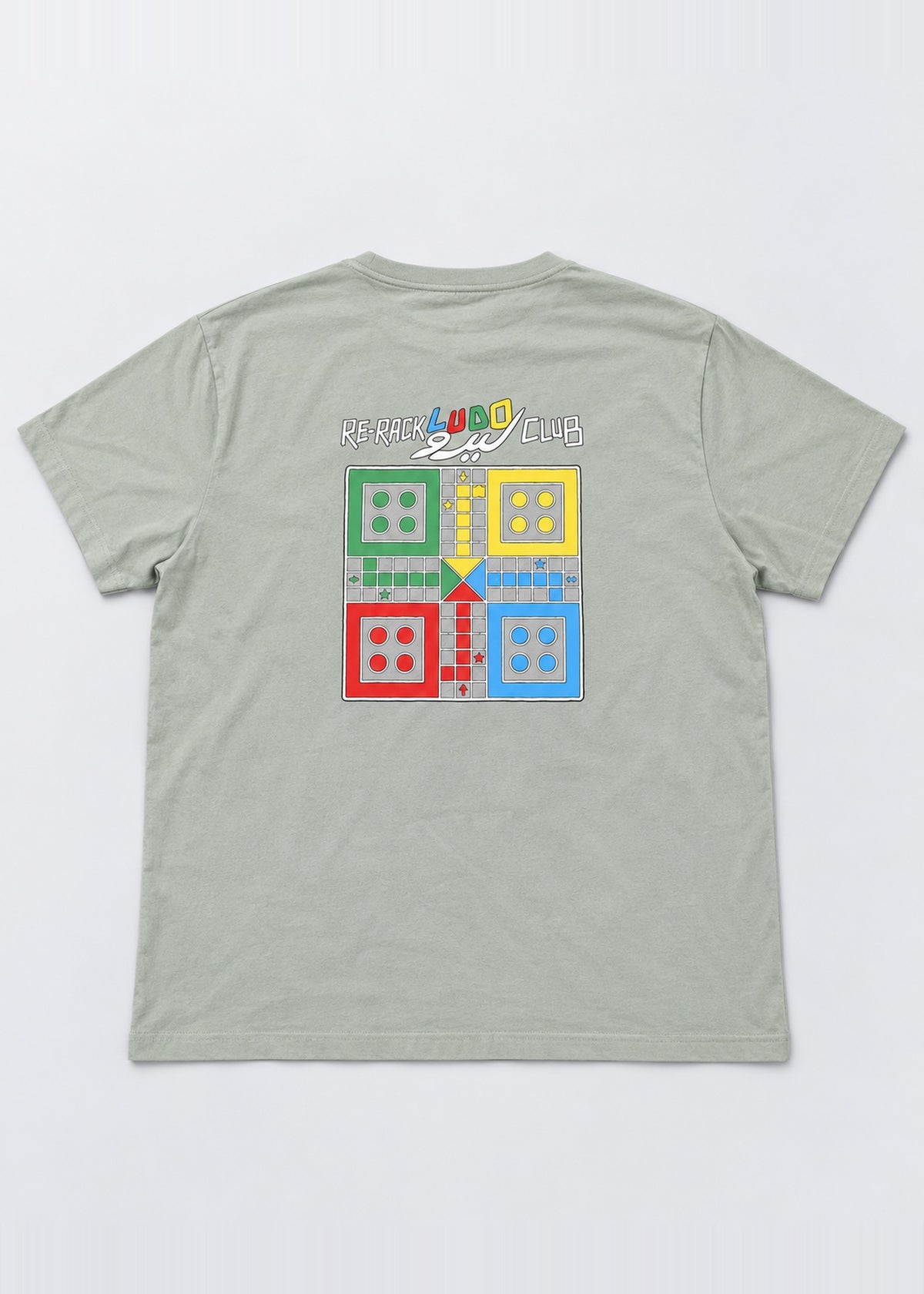Rerack Ludo Club Graphic Tee – Sage Green – back flat lay