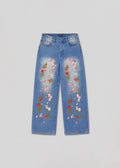 MAN light-wash floral embroidered wide-leg jeans front view