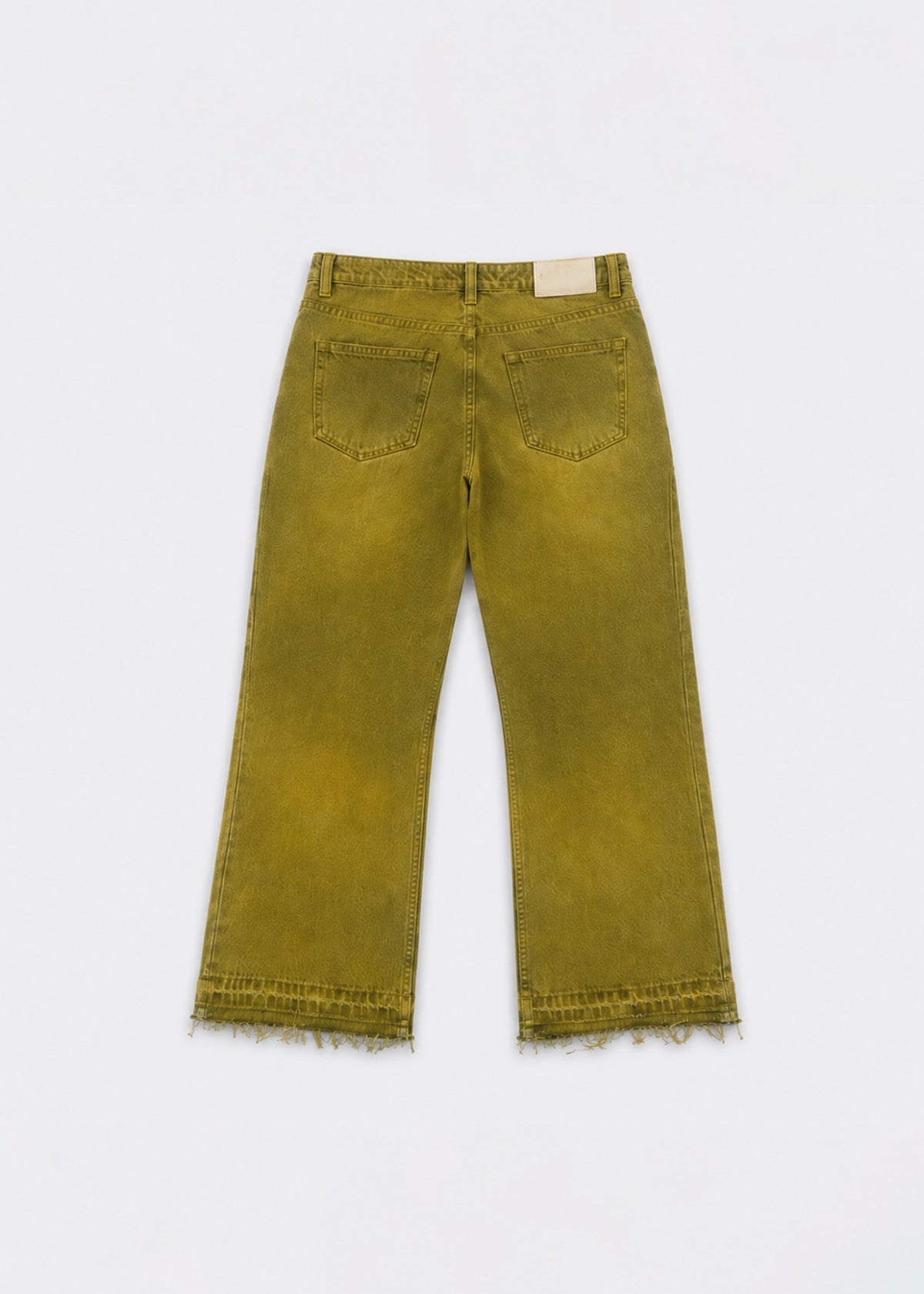 Olive acid-wash wide-leg jeans back view with patch pockets