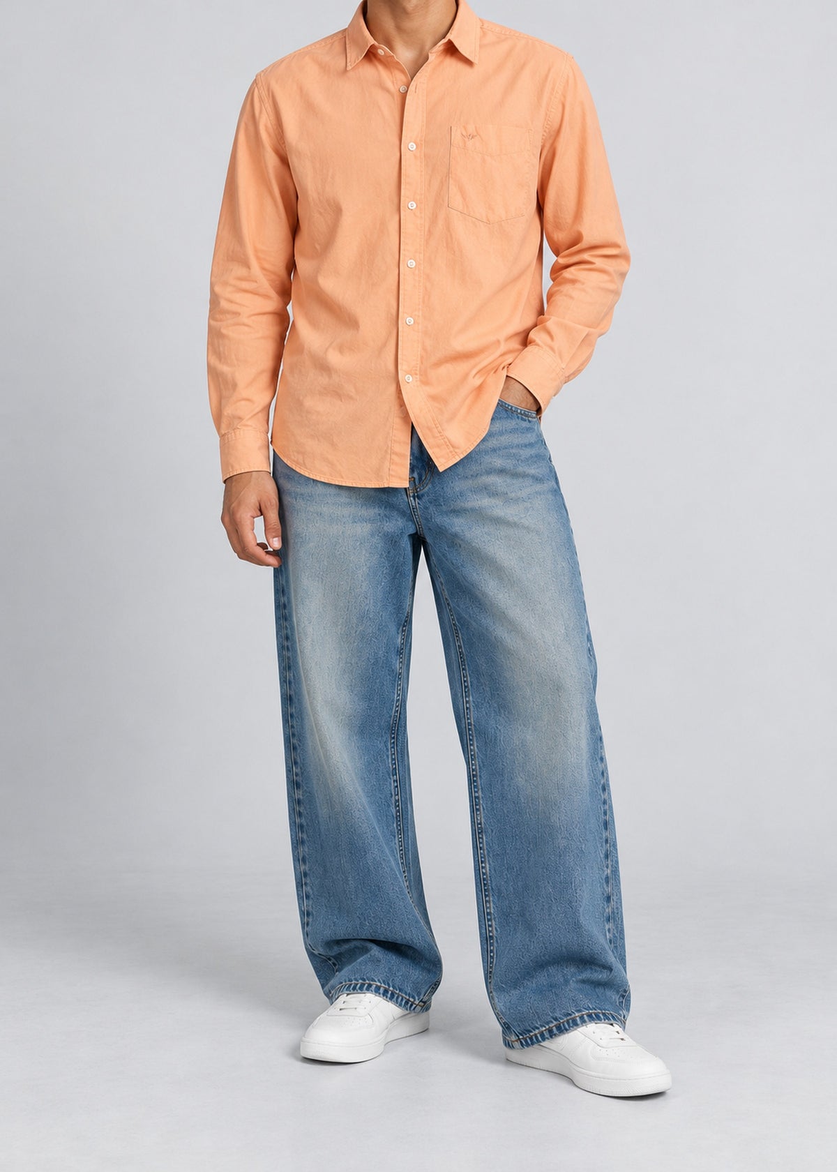 Spider Graphic Shirt – Peach Long Sleeve – male model front view