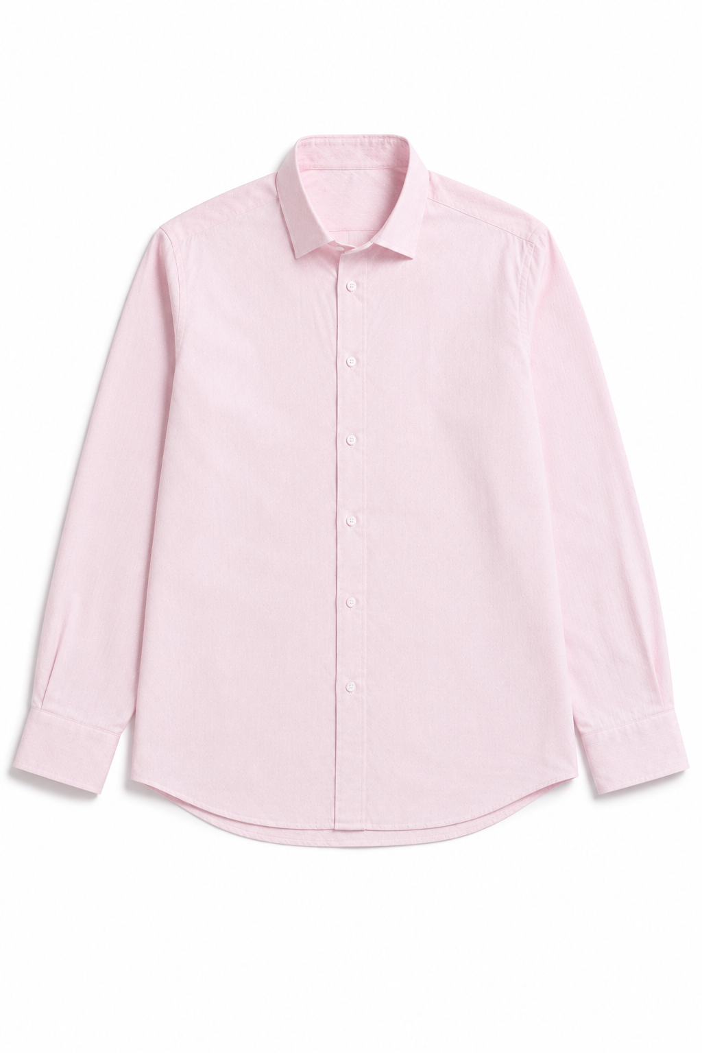 Pink textured long-sleeve button-down shirt front view