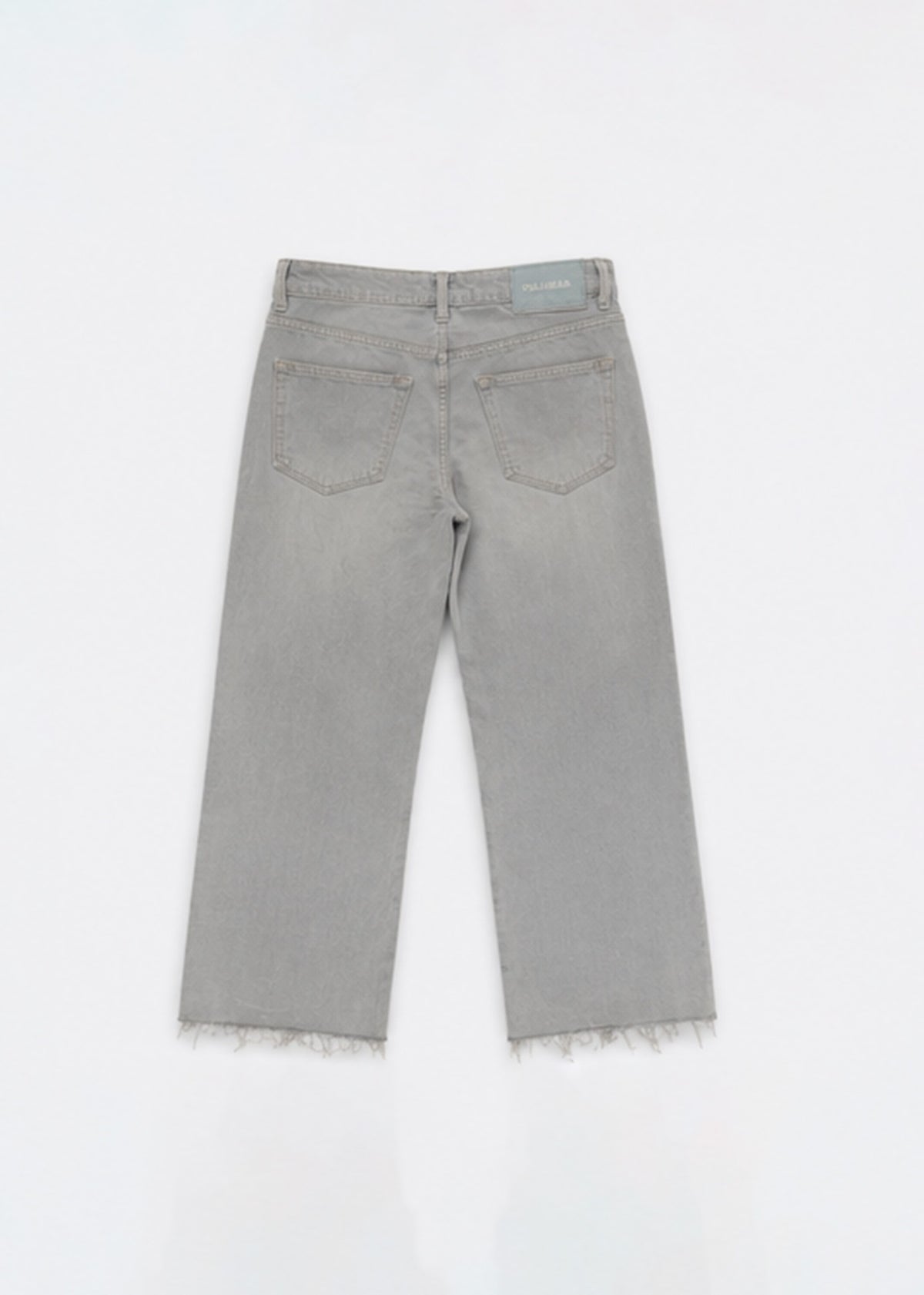 Pull and Bear light grey wide-leg raw-hem jeans back view