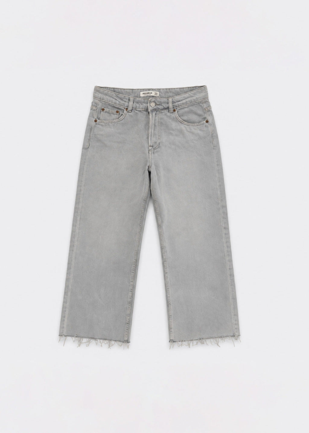 Pull and Bear light grey wide-leg raw-hem jeans front view