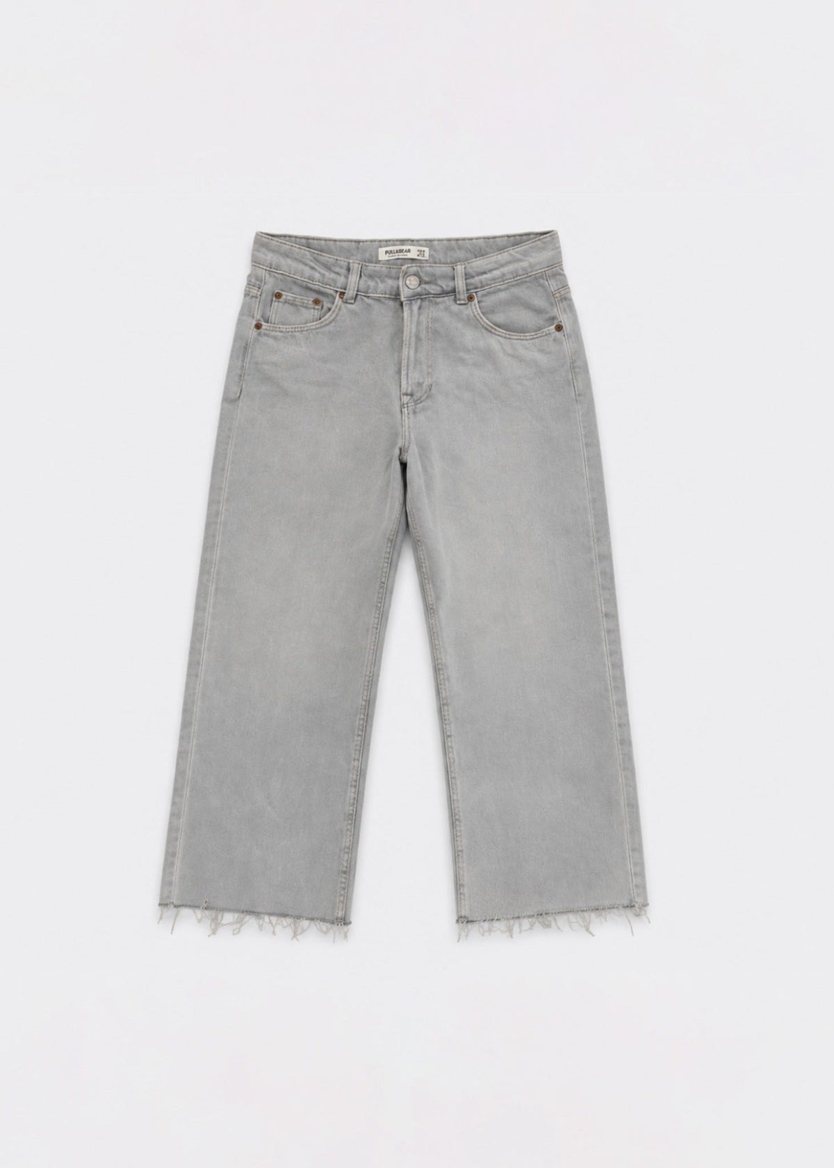 Pull and Bear light grey wide-leg raw-hem jeans front view