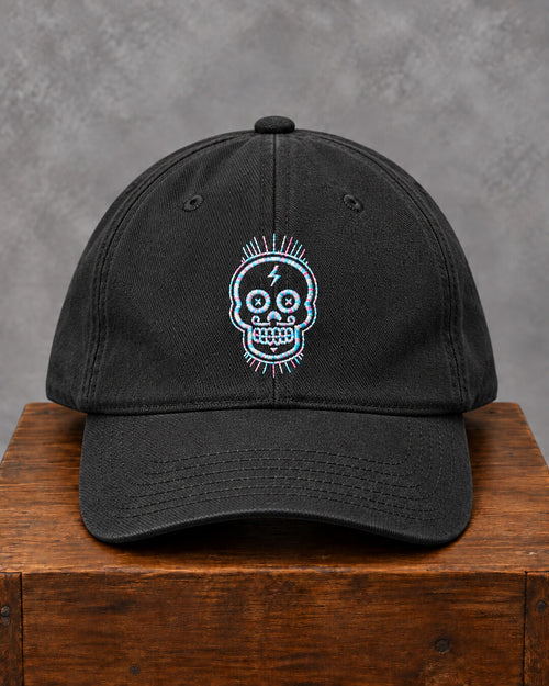 Black Embroidered Skull Cap, front view