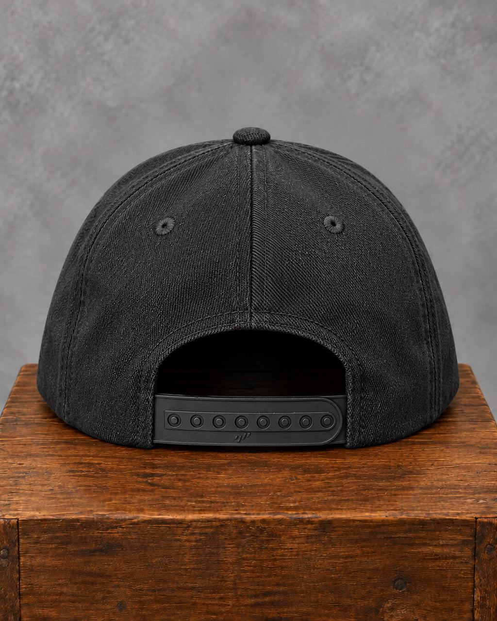 Black Embroidered Skull Cap, back snapback view