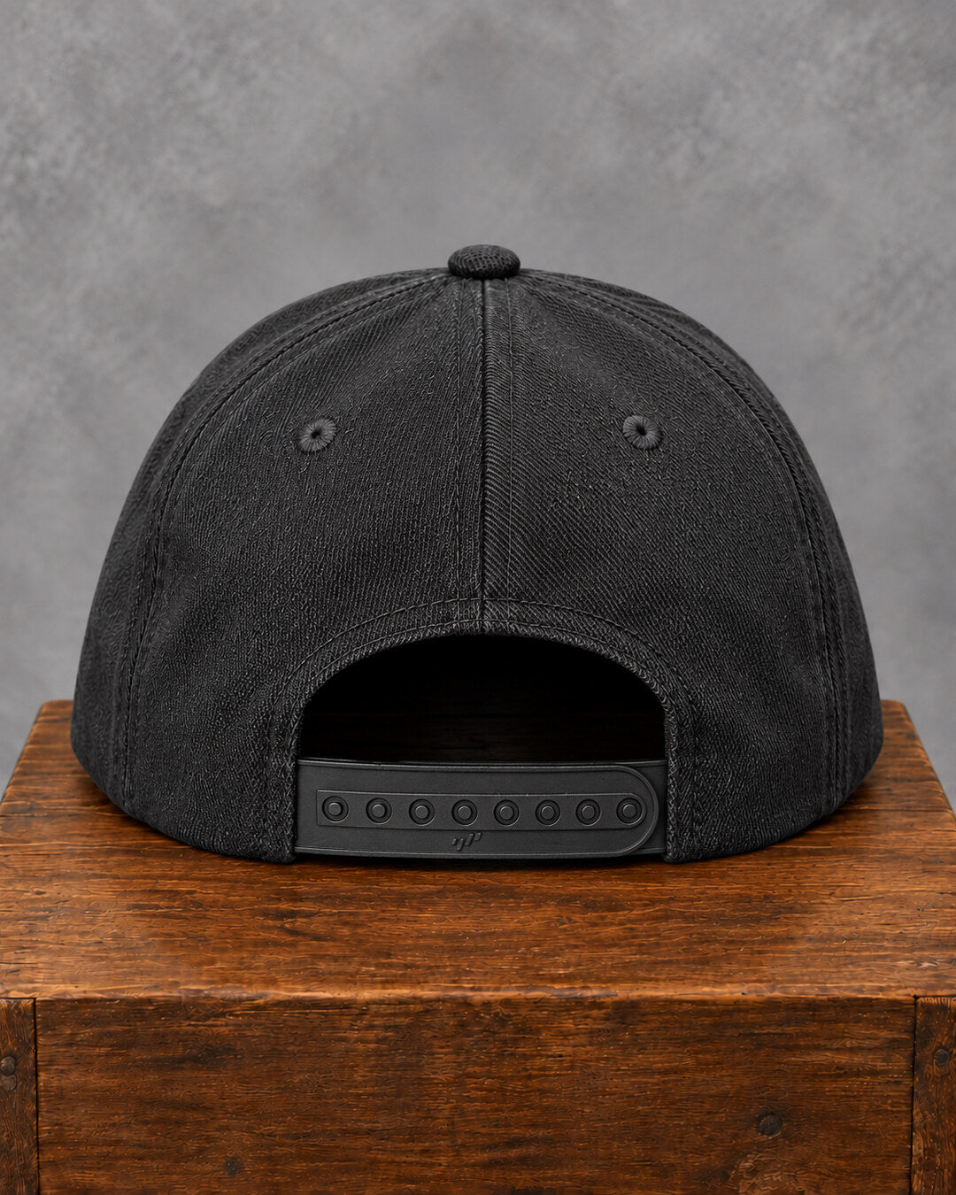 Black Embroidered Skull Cap, back snapback view