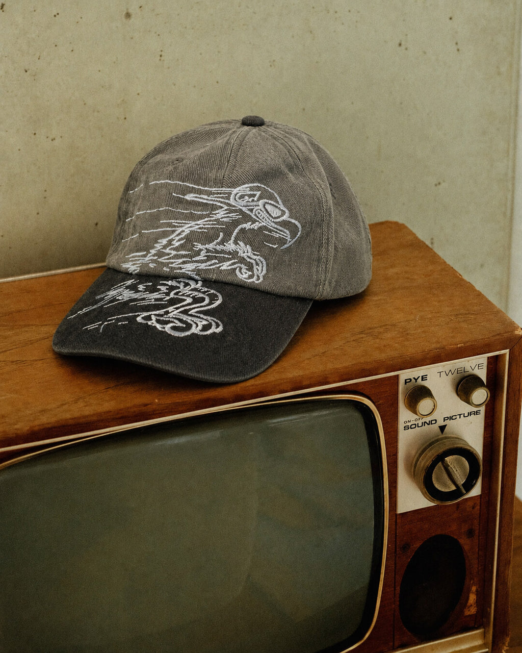 Grey & Black Eagle Graphic Cap, styled side view