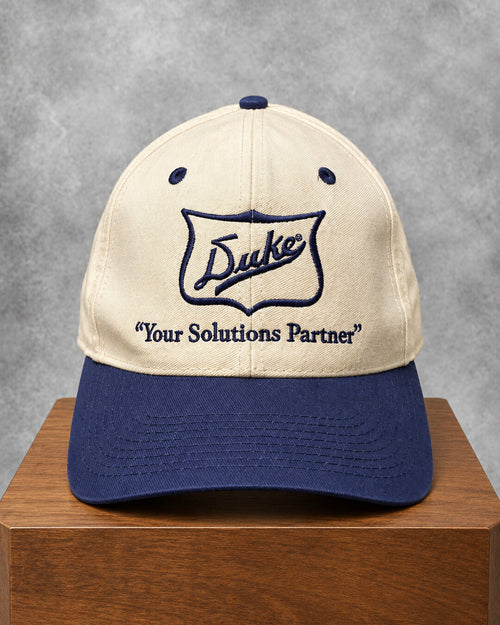 Duke Cream & Navy Embroidered Cap, front view