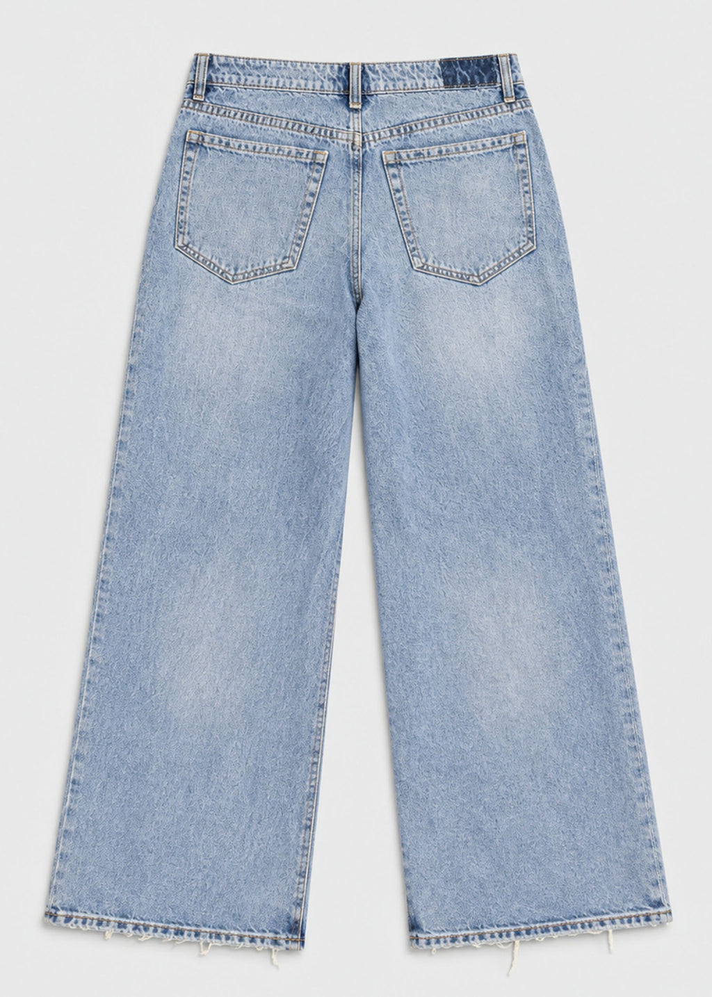 Hollister light wash wide leg jeans back flat lay with patch pockets and raw hem