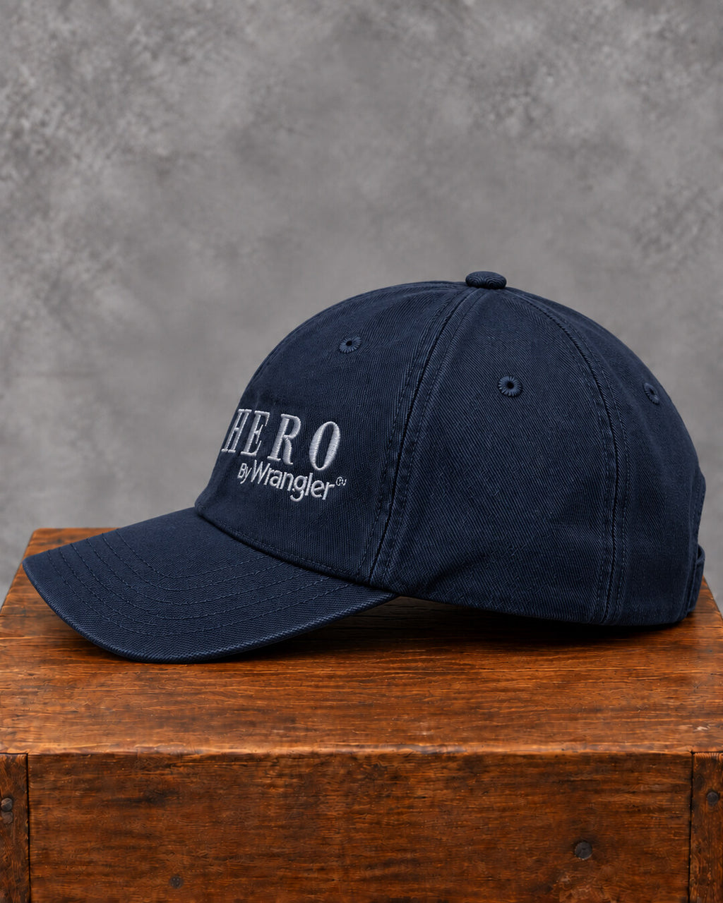 Navy HERO by Wrangler Embroidered Cap, side view