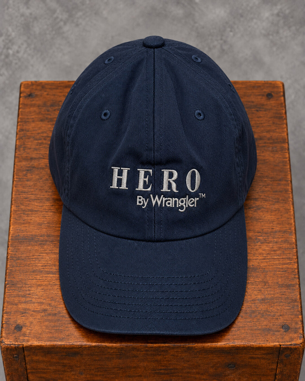 Navy HERO by Wrangler Embroidered Cap, top view