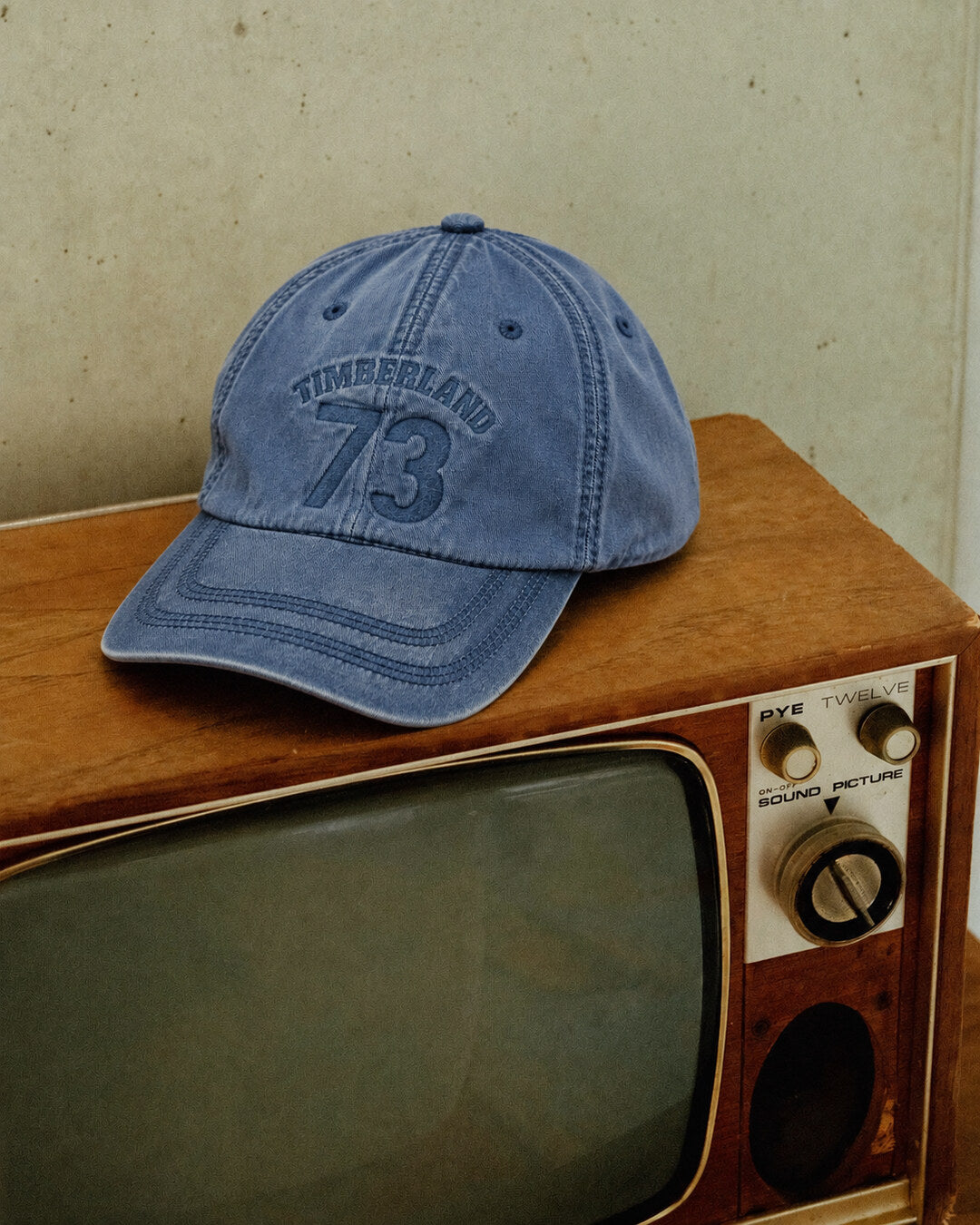 Timberland 73 Washed Blue Cap, styled angle