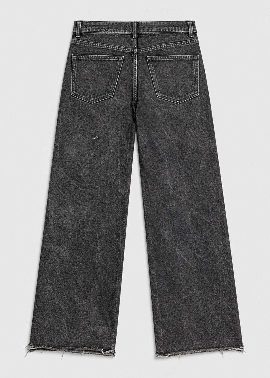Zara charcoal acid wash wide leg jeans back flat lay with patch pockets and raw hem