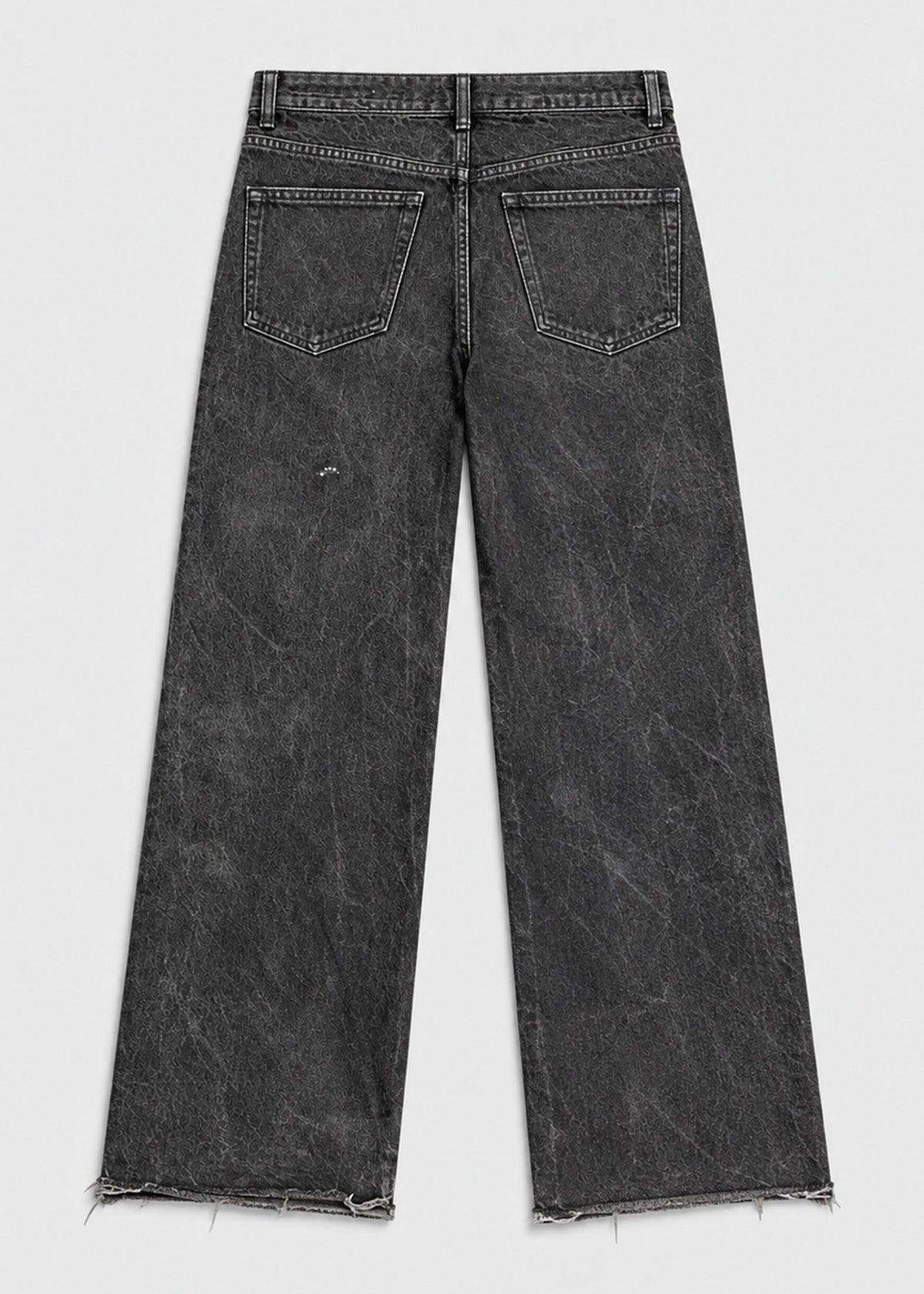 Zara charcoal acid wash wide leg jeans back flat lay with patch pockets and raw hem