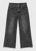 Zara charcoal acid wash wide leg jeans front flat lay with raw frayed hem