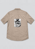 Smoking Collage Graphic Shirt – Taupe Short Sleeve – back flat lay