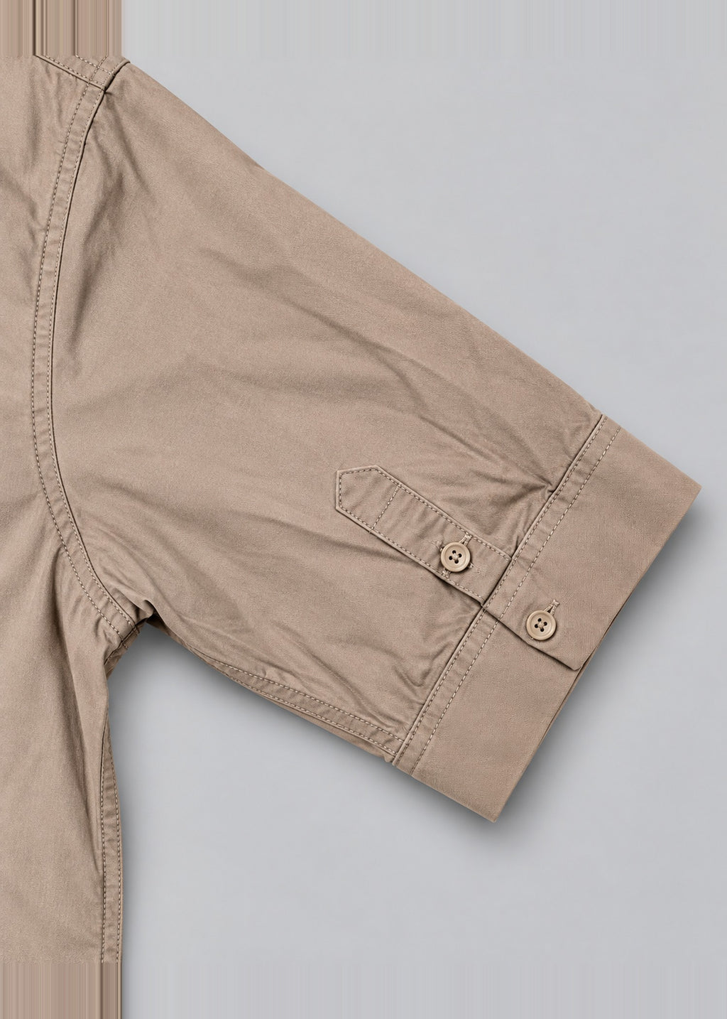 Smoking Collage Graphic Shirt – Taupe Short Sleeve – sleeve tab close-up