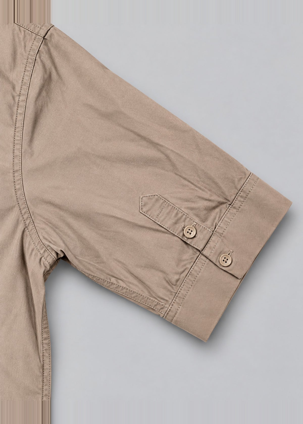 Smoking Collage Graphic Shirt – Taupe Short Sleeve – sleeve tab close-up