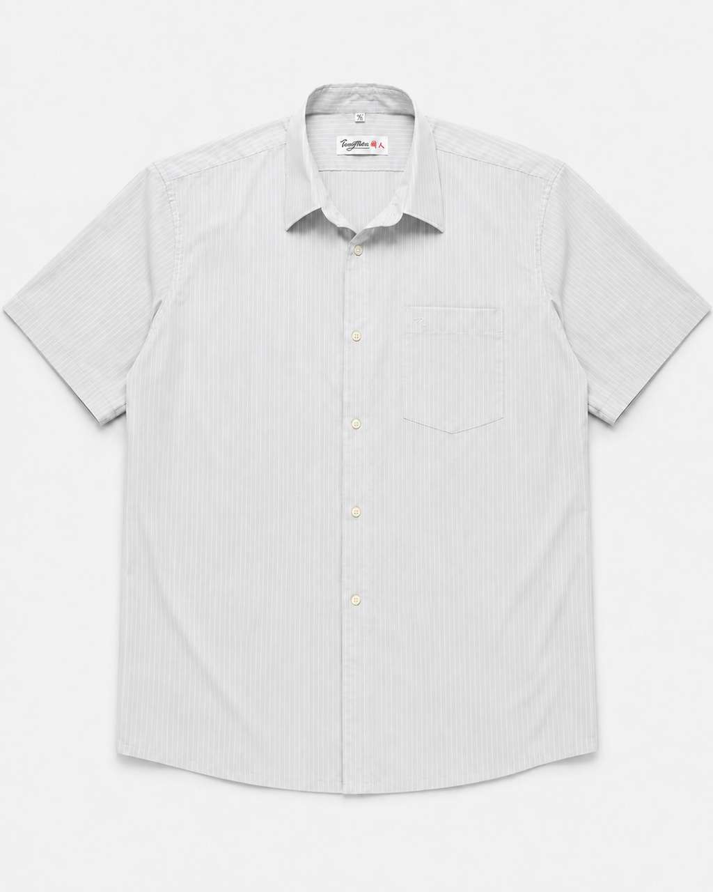 TongRen white self-striped short-sleeve shirt front view