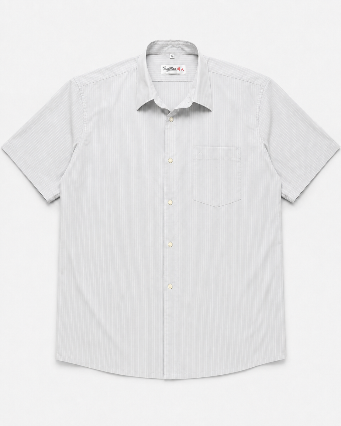 TongRen white self-striped short-sleeve shirt front view
