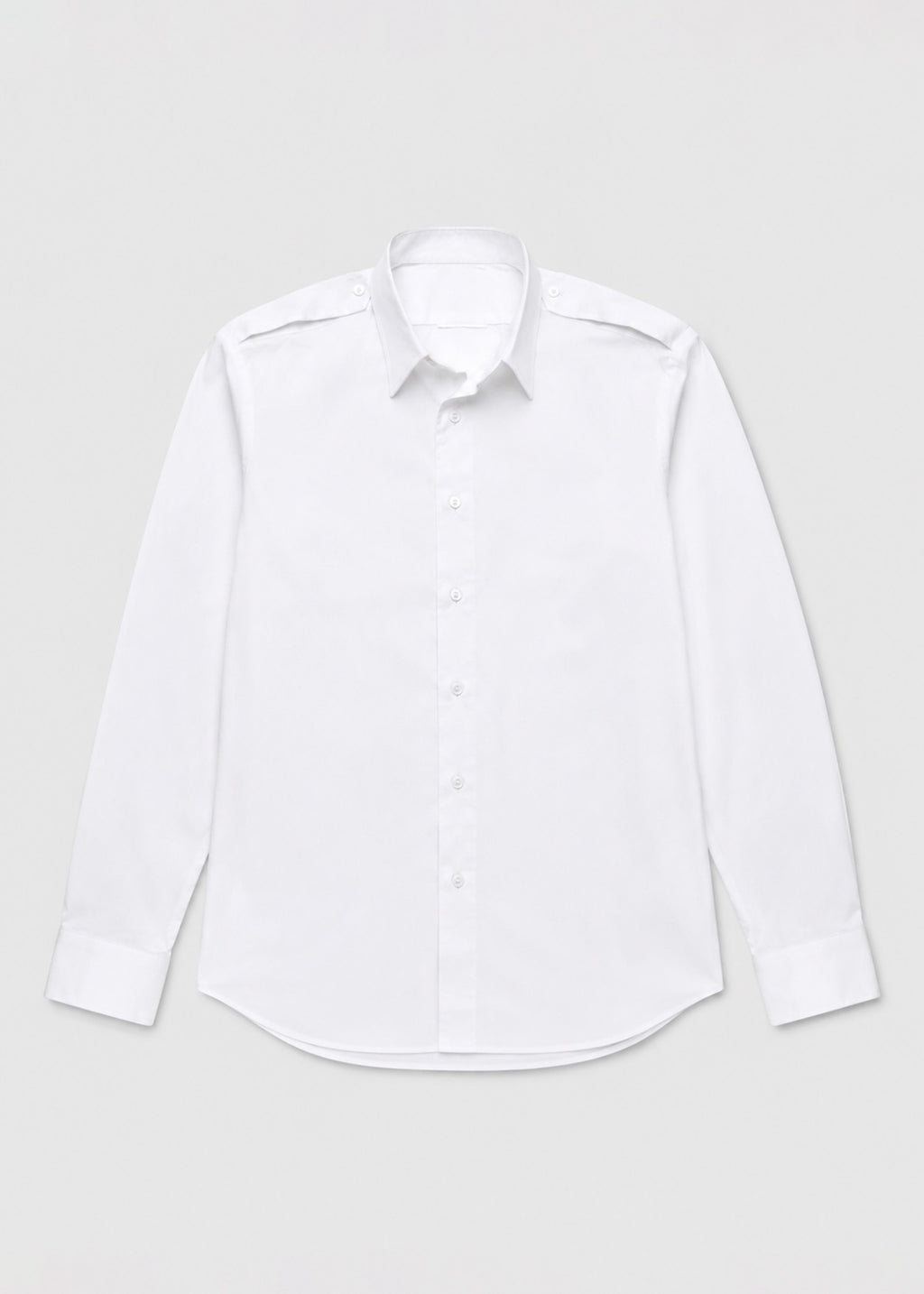 White epaulette long-sleeve button-down shirt, front view