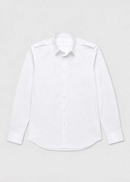 White epaulette long-sleeve button-down shirt, front view