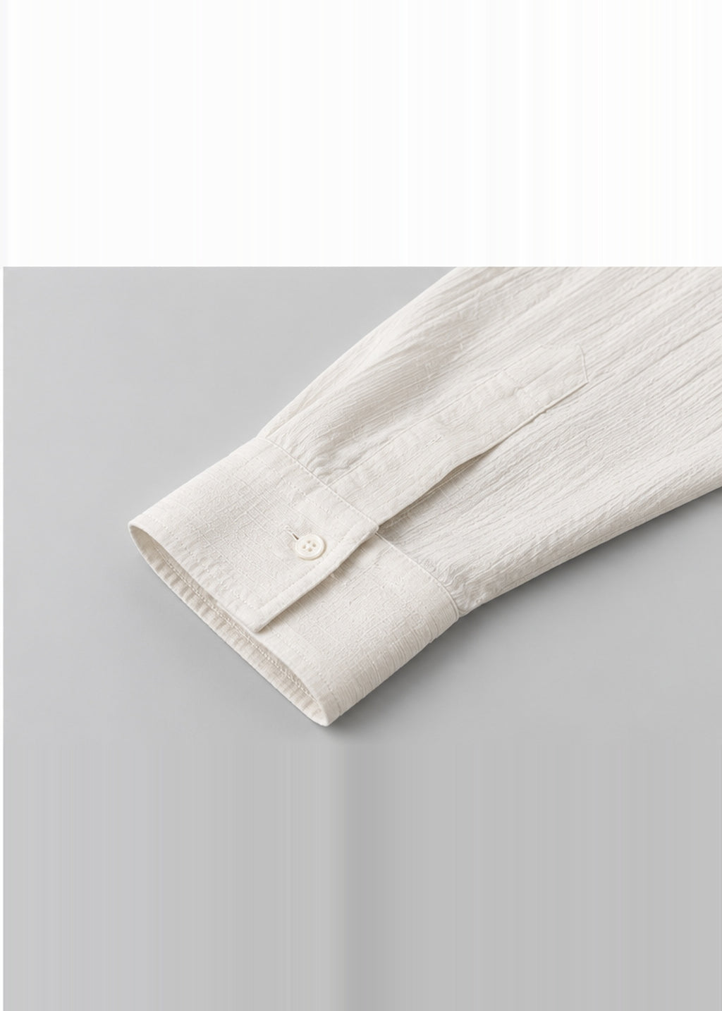 White Textured Women’s Long-Sleeve Shirt – cuff and sleeve close-up
