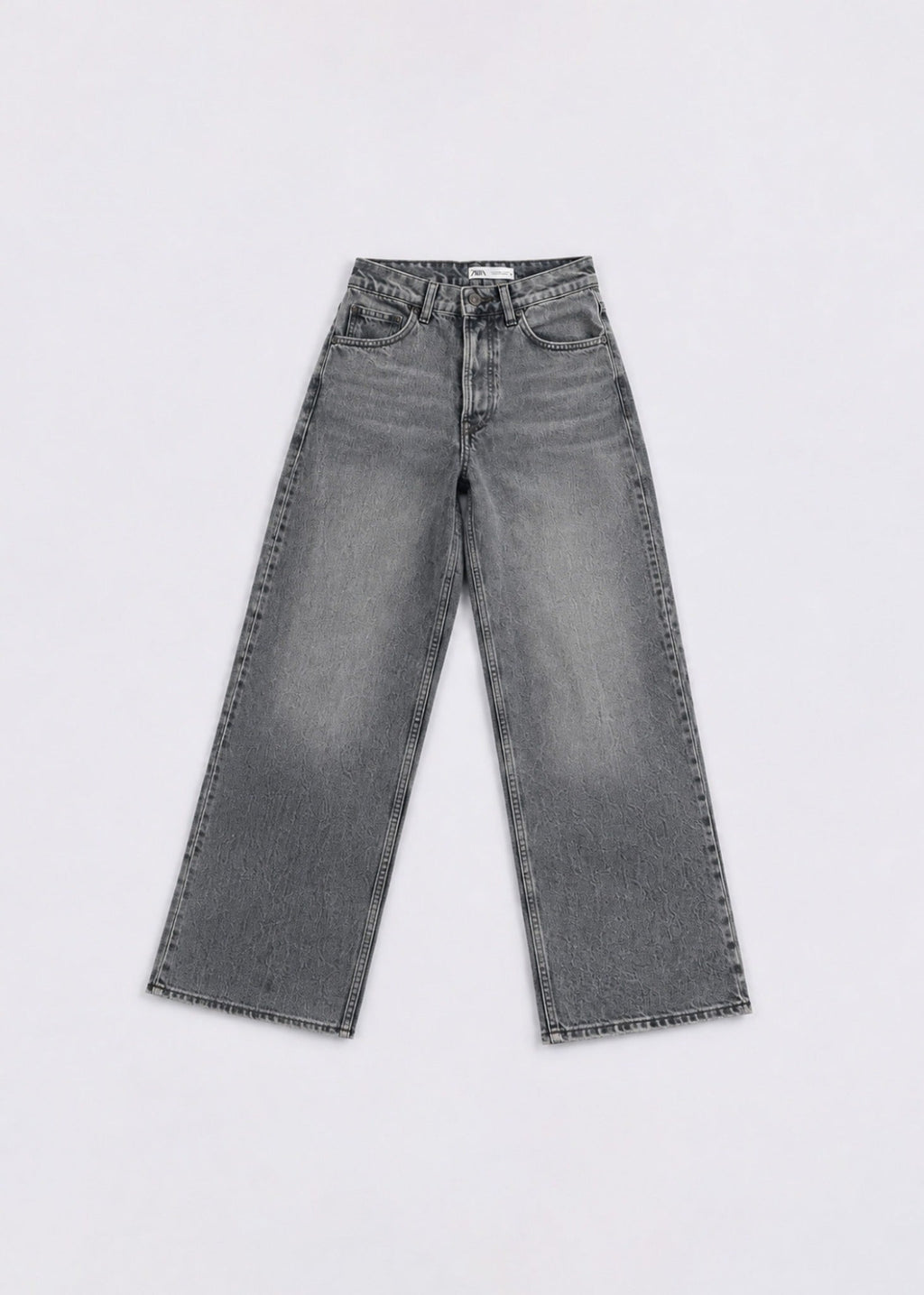 Zara grey acid-wash wide-leg jeans front view