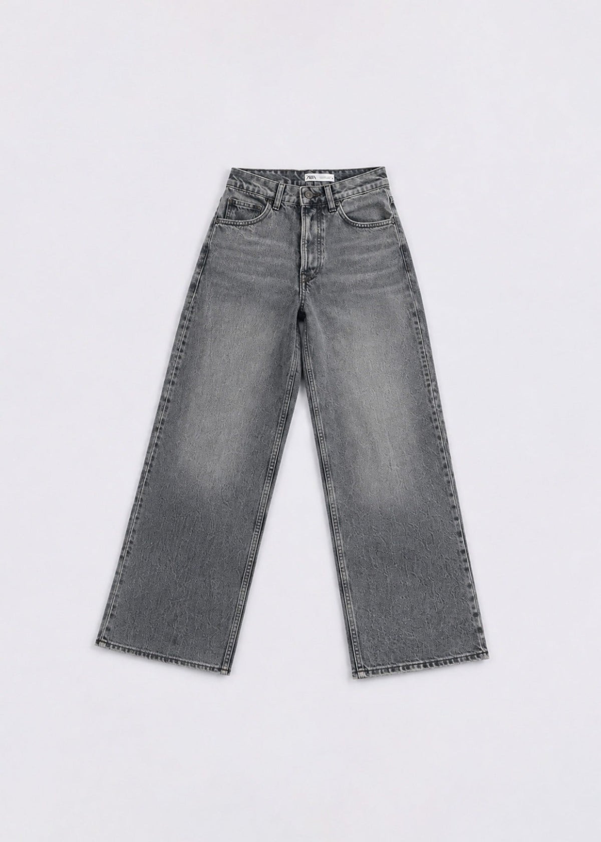 Zara grey acid-wash wide-leg jeans front view