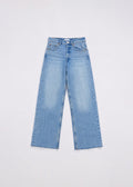 Zara light-wash wide-leg jeans front view with raw frayed hem