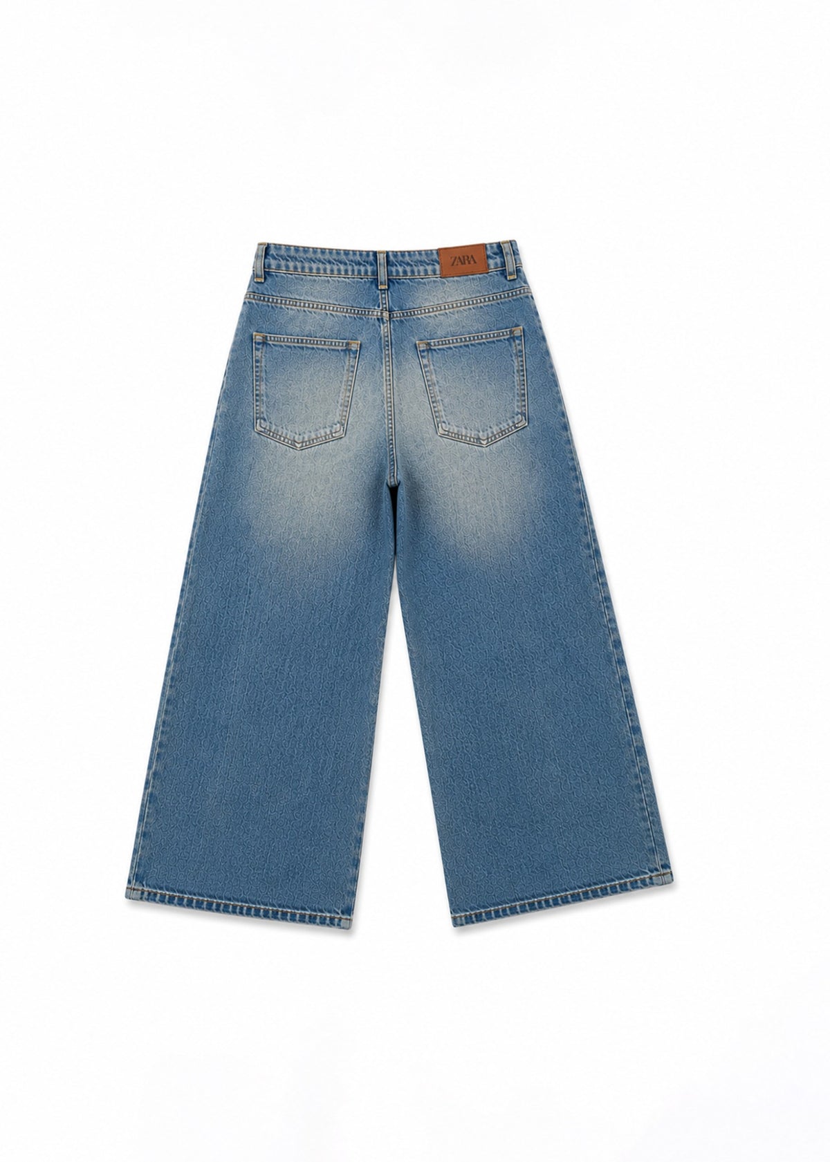 Zara medium-wash wide-leg jeans back view with patch pockets